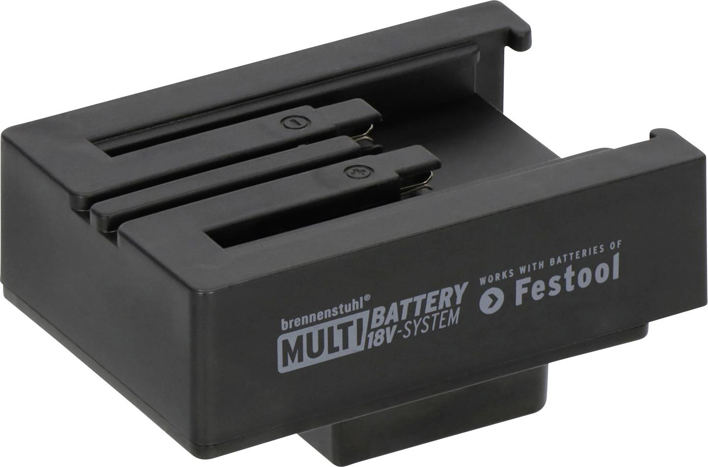 Fekete Brennenstuhl MultiBattery 18V rendszer adapter Festool-hoz, termékfotón fehér háttéren megjelenítve.