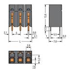 THR PCB terminál; tológépek; 1,5 mm²; osztás 5 mm; 6 pólusú; nyomja be a CAGE CLAMP®-t; forrasztócsap hossza 1,5 mm; 1,50 mm²; fekete