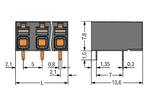 THR PCB terminál; tológépek; 1,5 mm²; osztás 5 mm; 5 tűs; nyomja be a CAGE CLAMP®-t; forrasztócsap hossza 1,5 mm; 1,50 mm²; fekete