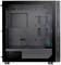 Fekete számítógépház, belső szerkezet nyílt rálátással. Hely az alaplap, meghajtók és ventillátorok számára. Üveg oldalpanel.