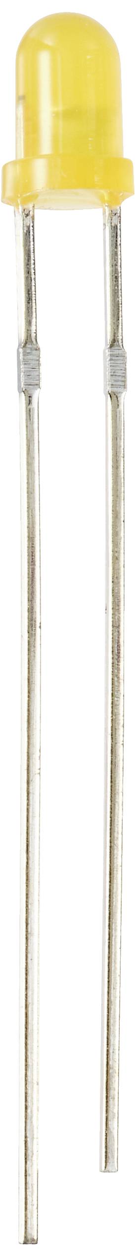 Egy sárga LED két fémkivezetéssel, amelyet elektronikai áramkörökben használnak.
