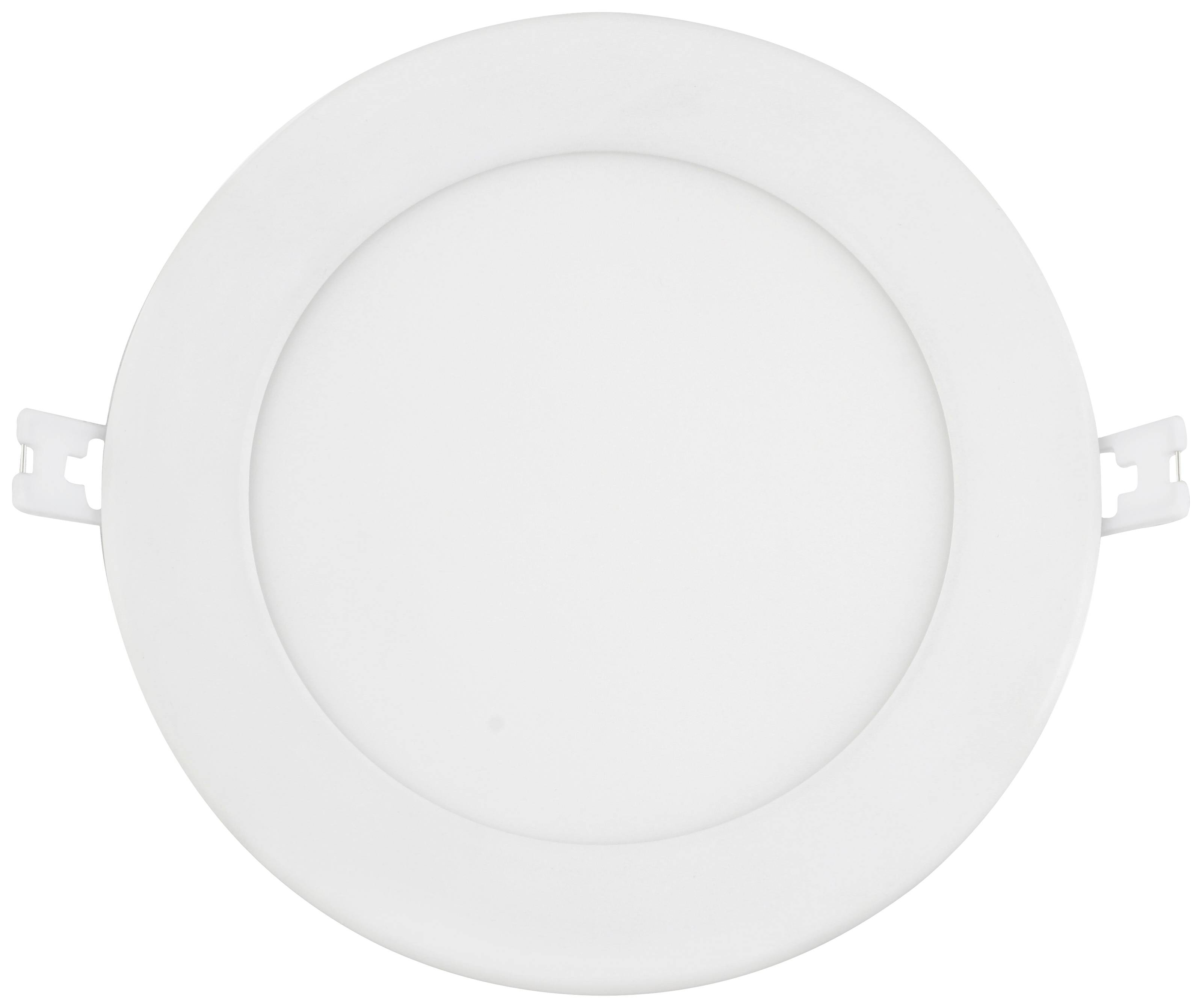 Lapos kialakítású, kerek, fehér LED-mennyezeti lámpa, modern lakóterekhez tervezve.