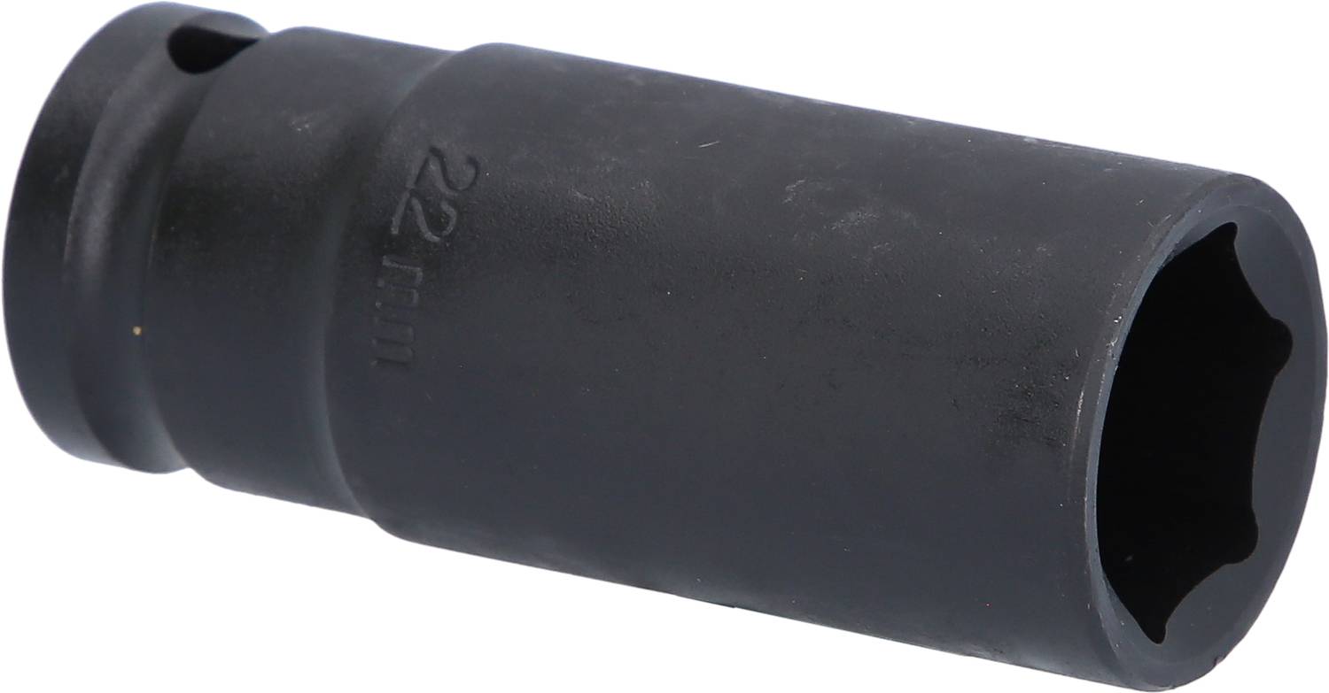 Fekete dugókulcs hatszögletű nyílással, 22 mm-es méretben, fehér felületen fekszik.