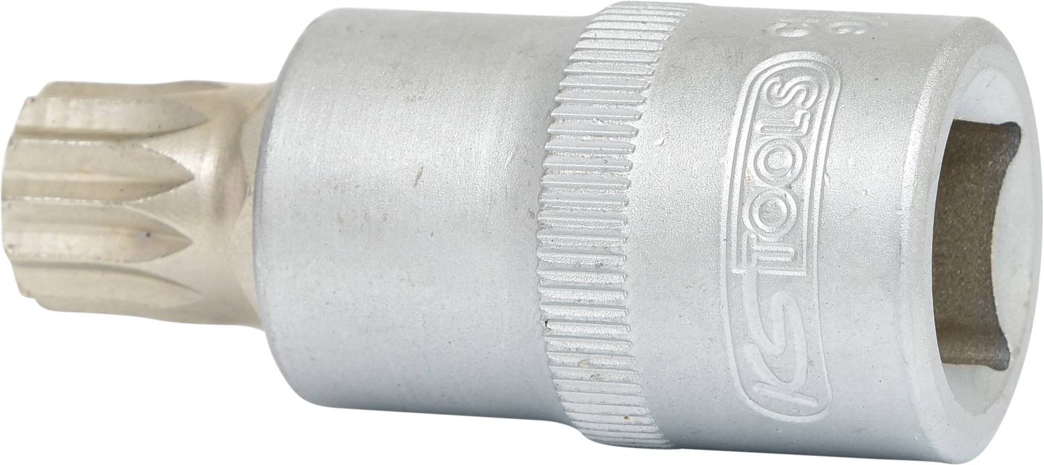 Egy ezüstszínű csavarhúzó bit, csillag alakú véggel. Az oldalán a 'KS Tools' márkajelzés van nyomtatva.