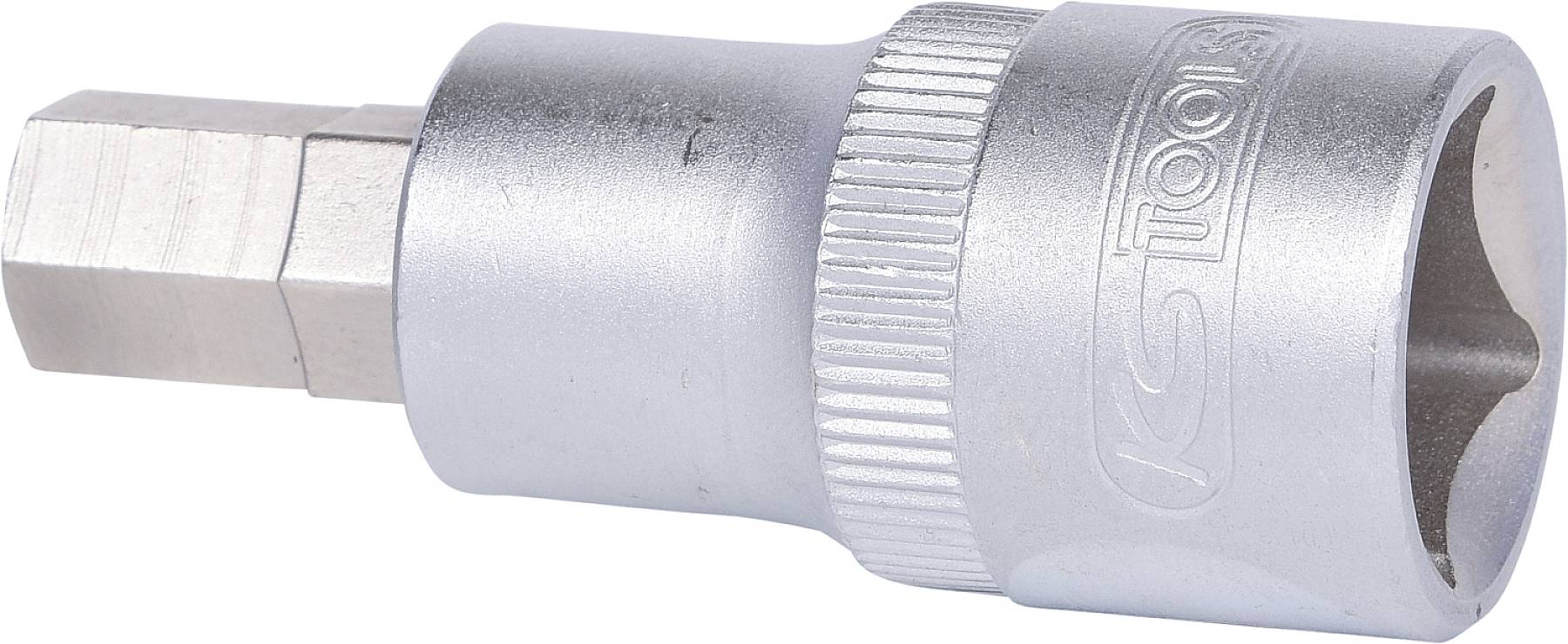 Ezüst hatszögletű kulcsfej bordázott fogantyúval, 'KS Tools' jelöléssel. Mechanikai munkákhoz vagy szerszámokhoz alkalmas.