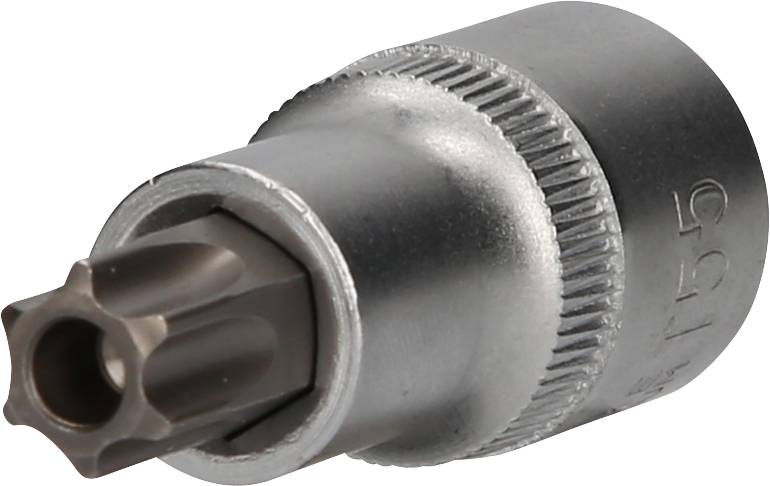 Egy ezüstszínű bit adapter csillag profilú kivitelben, amelyet csavarhúzóval vagy racsnis kulccsal lehet használni.