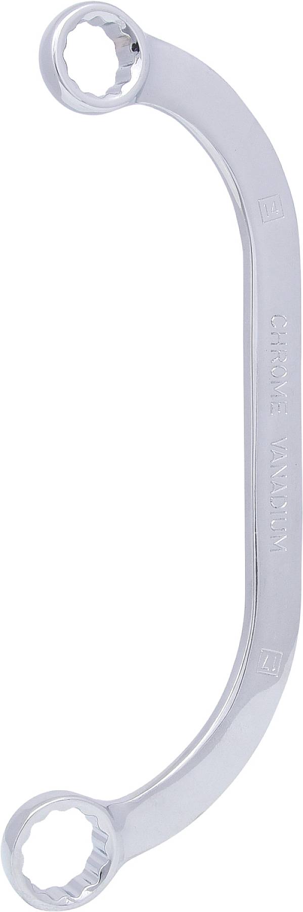 Egy ezüstszínű villáskulcs, amely két nyitott véggel rendelkezik különböző méretekben, és csavarok, illetve anyák meghúzására vagy lazítására szolgál.