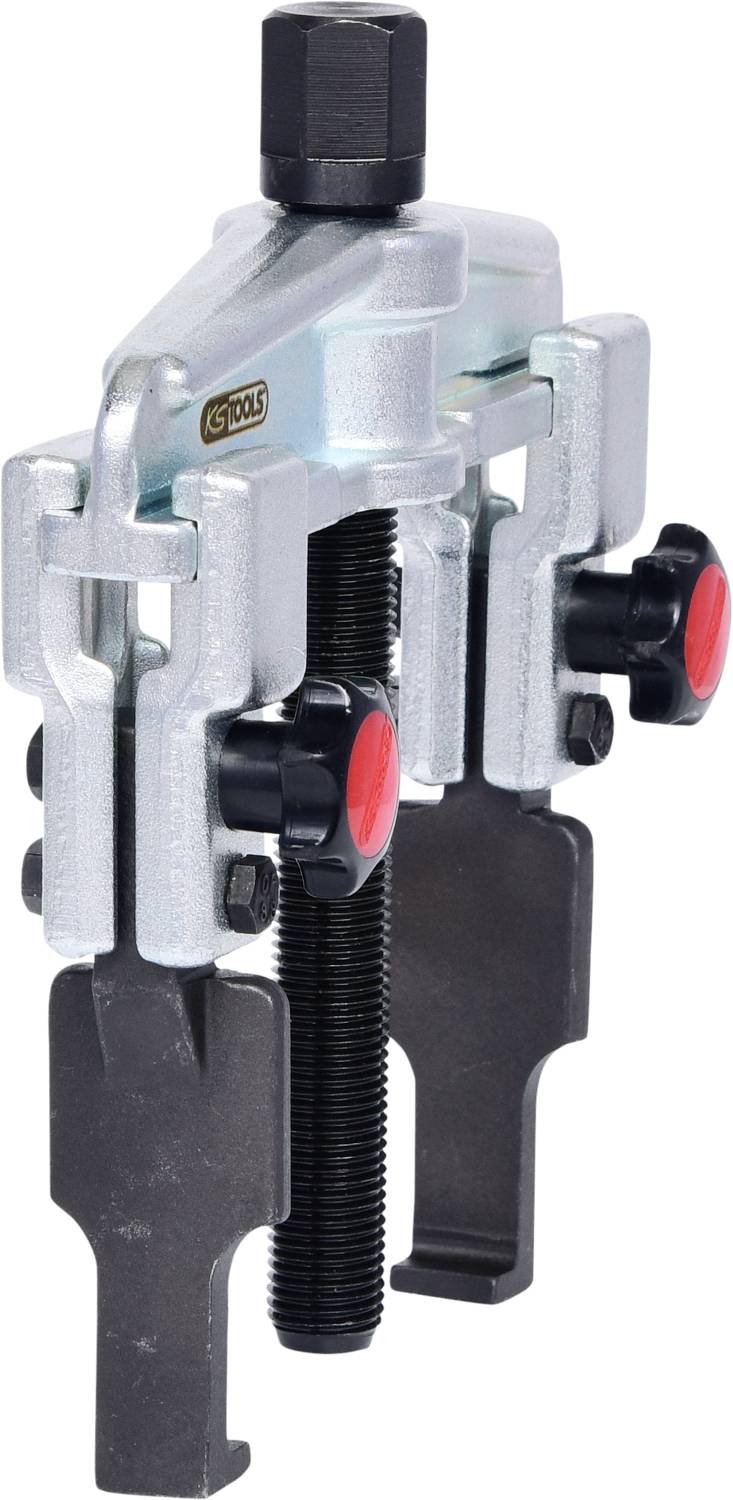 Kétkaros lehúzó állítható kampókkal és csavarmenetes mechanizmussal, csapágyak vagy fogaskerekek eltávolítására alkalmas.