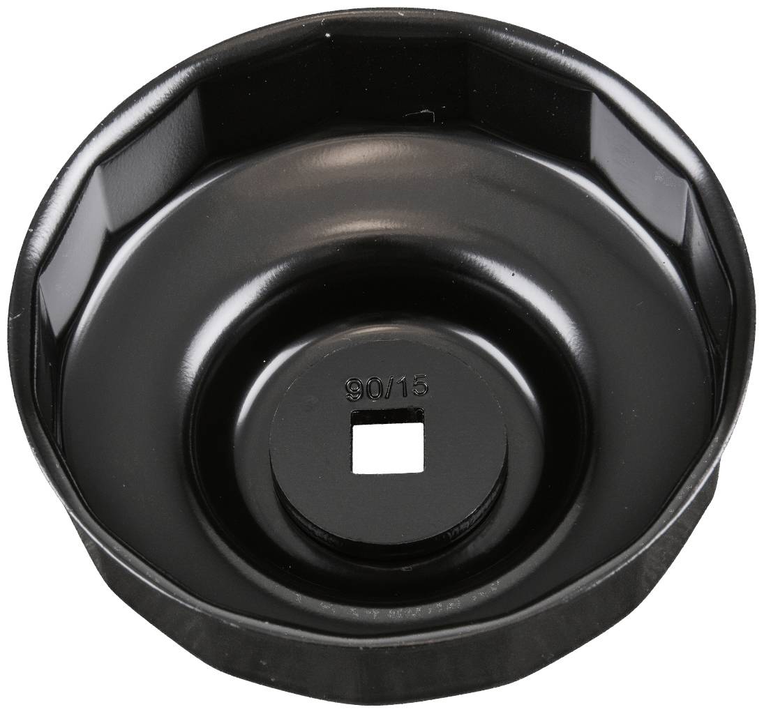 Olajszűrő kulcs, kerek, fekete, fémből készült. Használatos járművek olajszűrőinek eltávolításához és felszereléséhez.