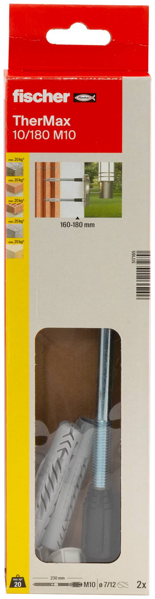 Fischer 517165 TherMax 10/180 M10 Távtartó szerelőrendszer 240 mm 22 mm 2 db