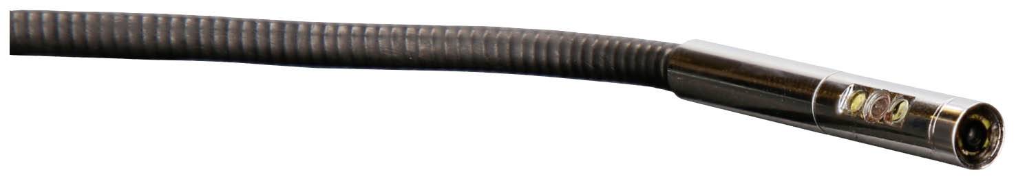 Egy hosszú, fekete kábel hengeres fémvégzakóval; valószínűleg egy technikai eszköz vagy endoszkóp része.