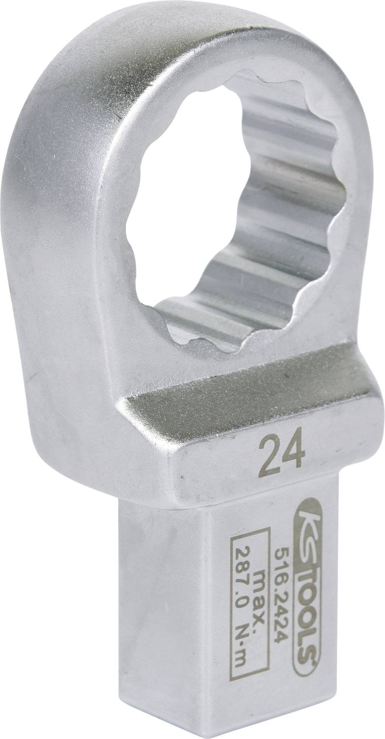 24 mm-es méretű gyűrűskulcs adapter, ezüst színben, a KS Tools márától. Maximálisan 287,0 Nm nyomatékig tervezve.