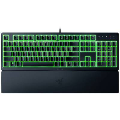 Zöld háttérvilágítású, világító gamer billentyűzet, számbillentyűzettel és csuklótámasszal. Tökéletes PC-s játékokhoz.