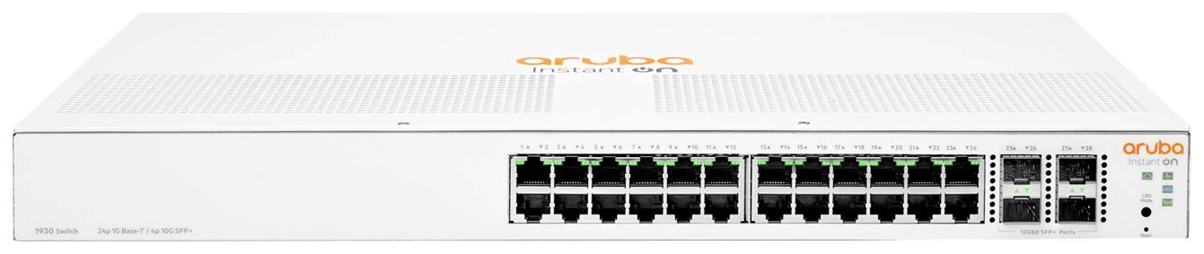 Több Ethernet-porttal és elülső LED-kijelzőkkel rendelkező hálózati switch, vállalati hálózatokhoz alkalmas.