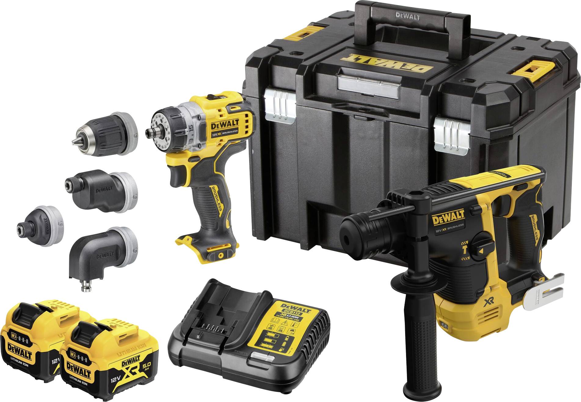 DEWALT DCK2101P2T-QW Akkus fúrócsavarozó, Akkus fúrókalapács 12 V 5 Ah Lítiumion akkuval, 2. akkuval, Töltővel