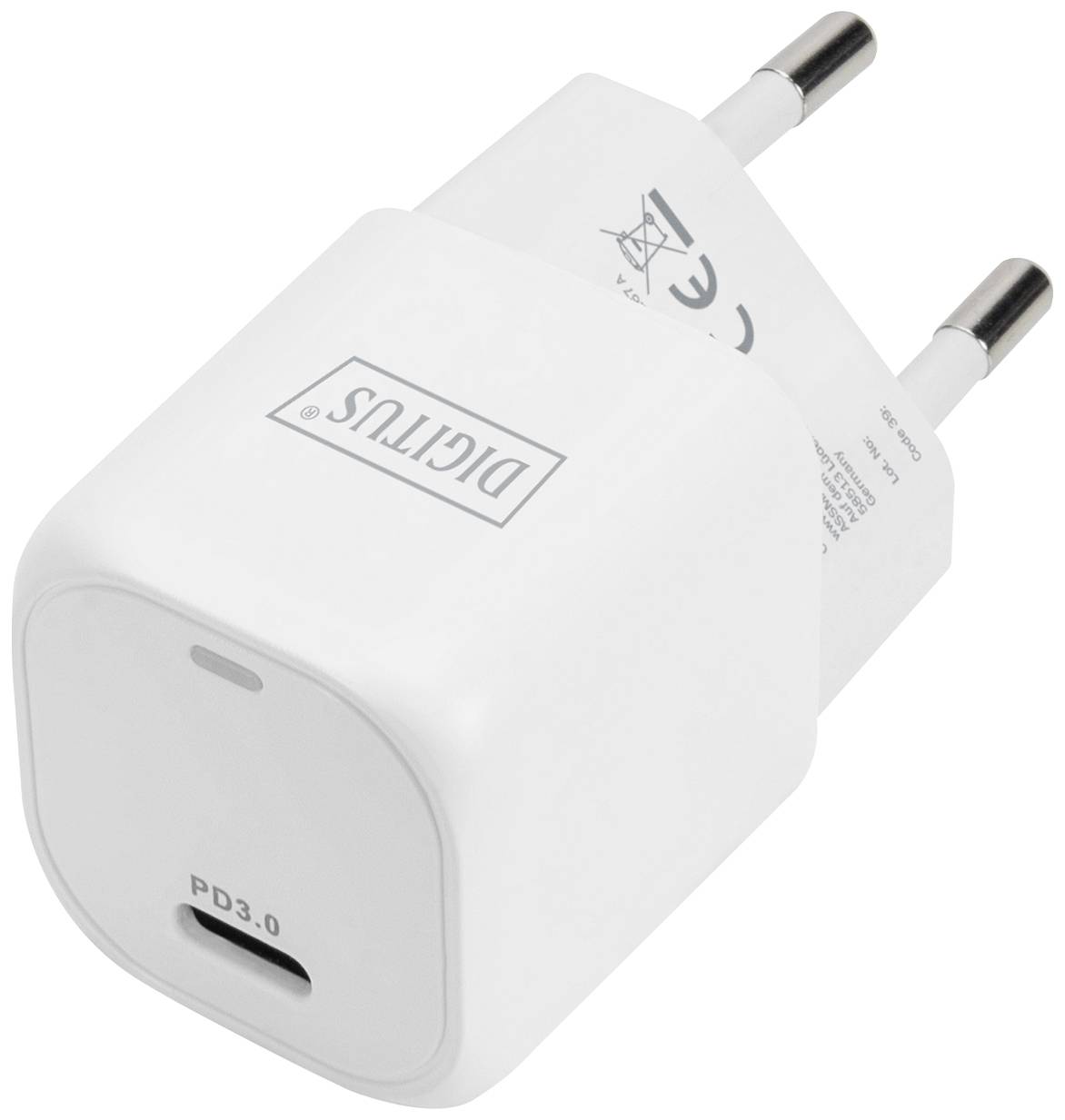 Digitus DA-10060 USB-s töltőkészülék 20 W 1x USB-C® Power Delivery Fehér Beltér