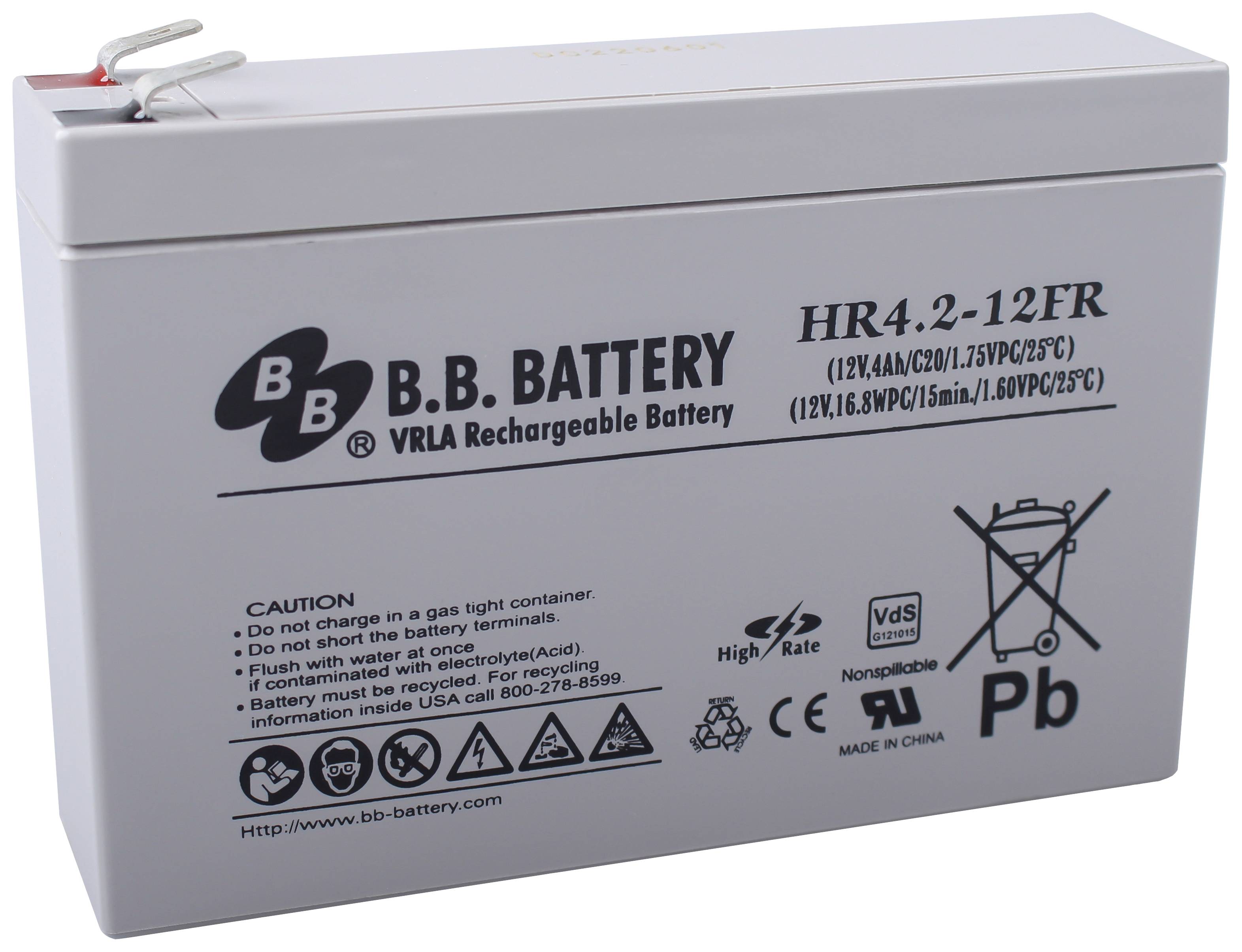 B.B. Battery B.B. HR4.2-12FR-VDS Ólomakku 12 V 4200 mAh Ólom-vlies (AGM) (Sz x Ma x Mé) 140 x 100 x 39 mm 6,35 mm-es laposérintkezős dugó VDS tanusítvány,