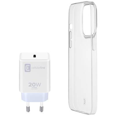 Cellularline Starter Kit Charger+Case iPhone 14 Pro Max 1x USB-C® Átlátszó, Fehér