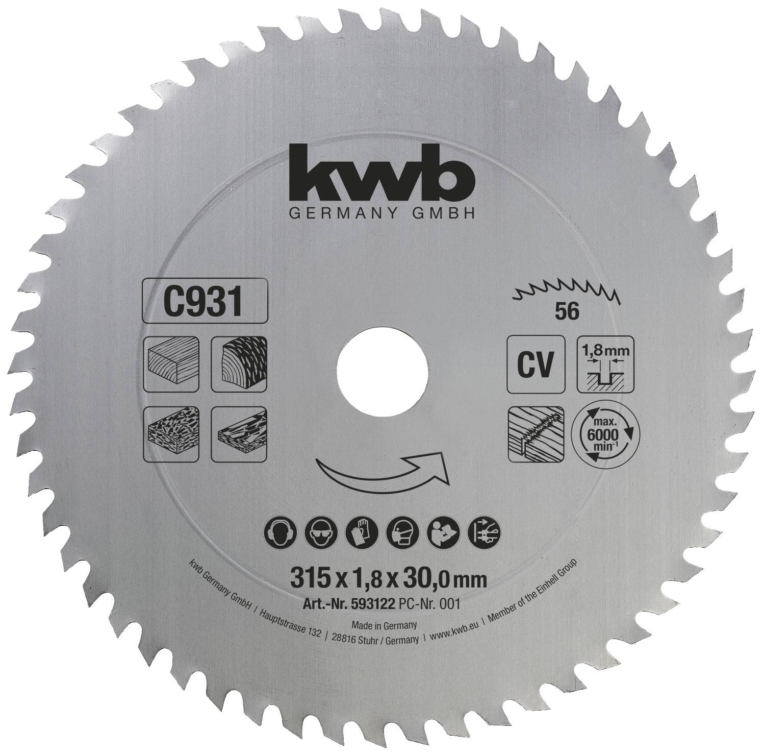 kwb 593122 Körfűrészlap 315 x 30 mm 1 db