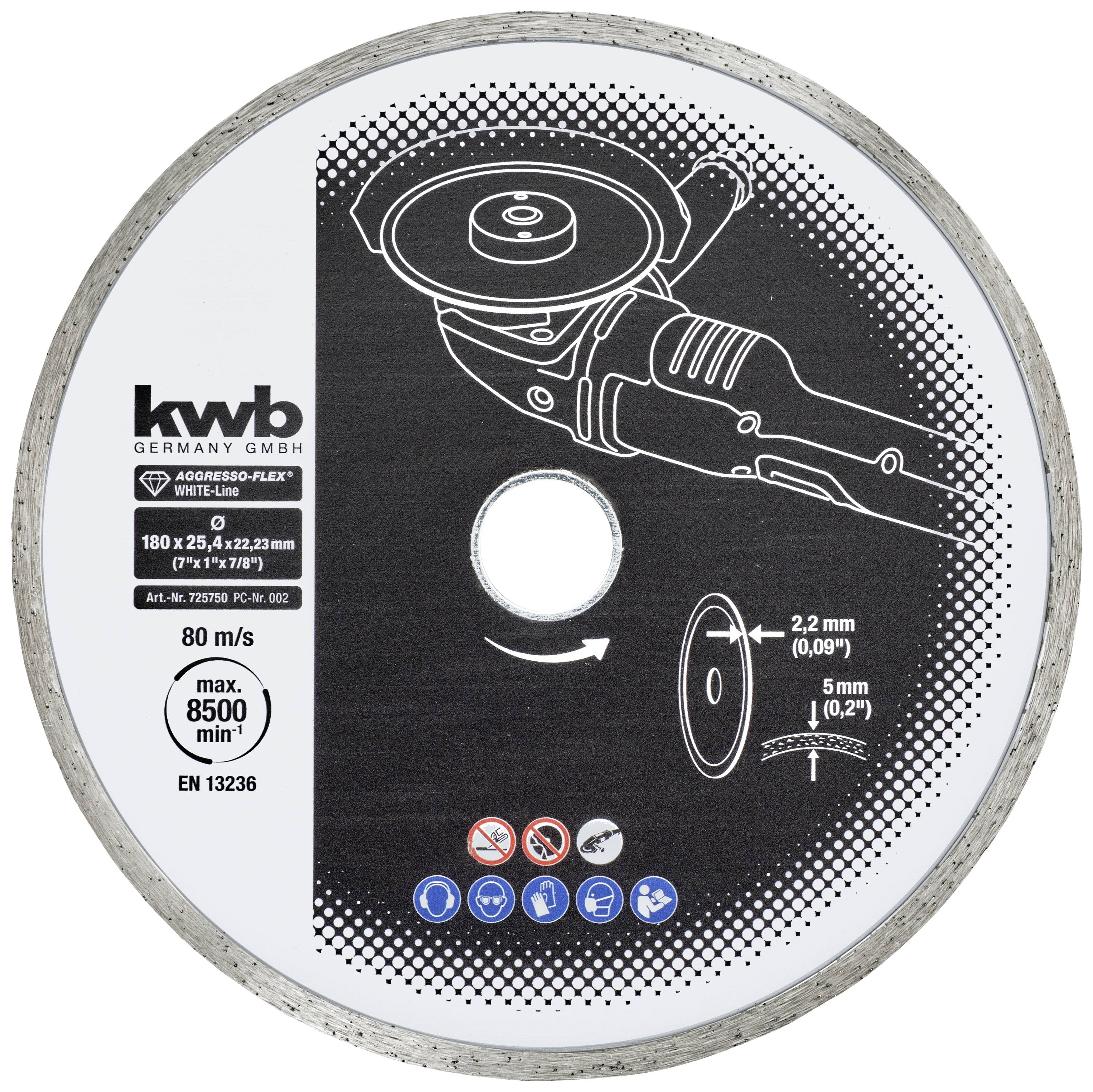 kwb 725750 Gyémánt bevonatú vágótárcsa Ø 180 mm Furat átmérő 25.4 mm 1 db