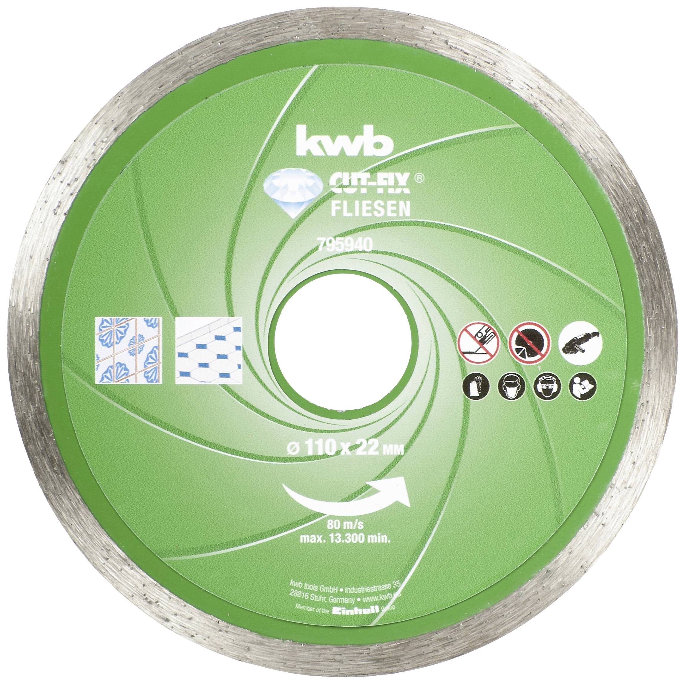 kwb 795940 Gyémánt bevonatú vágótárcsa Ø 110 mm Furat átmérő 22 mm Csempe, Kerámia 1 db
