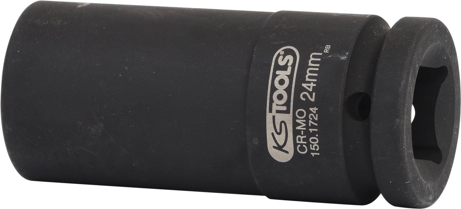 A KS Tools 24 mm-es dugókulcs képe, amelyen a 'CR-MO' felirat látható. Racsnis kulccsal történő használatra tervezett szerszám.