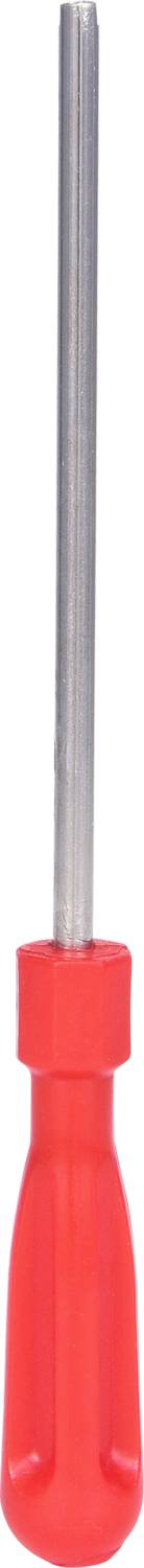 Piros műanyag fogantyúval rendelkező hosszú, egyenes fémrúd, amely egy szerszámhoz vagy háztartási eszközhöz hasonlít.