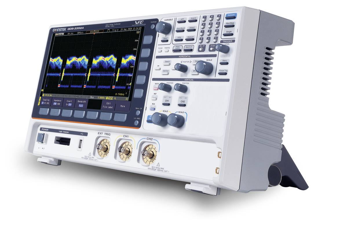 GW Instek Digitális oszcilloszkóp Kalibráció (DAkkS) 350 MHz 2 csatornás 5 GSa/mp 8 bit 1 db