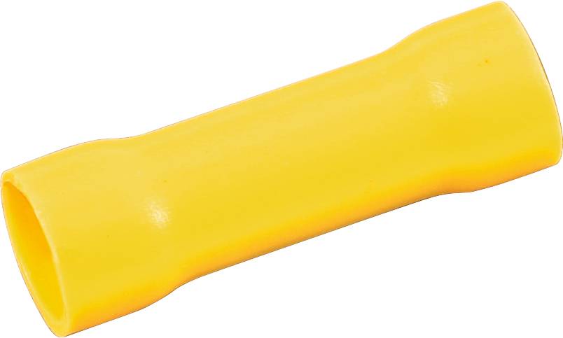Sárga szigetelt kábelcsatlakozó hüvely, hengeres kialakítású, kábelek elektromos csatlakoztatásához telepítési munkálatok során.