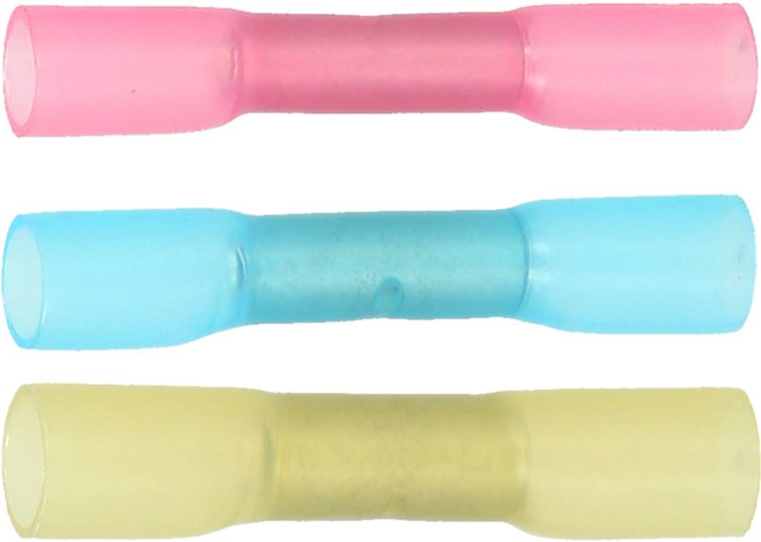 Három színű zsugorcsatlakozó: felül rózsaszín, középen kék, alul sárga. Kábelek biztonságos csatlakoztatására szolgálnak.