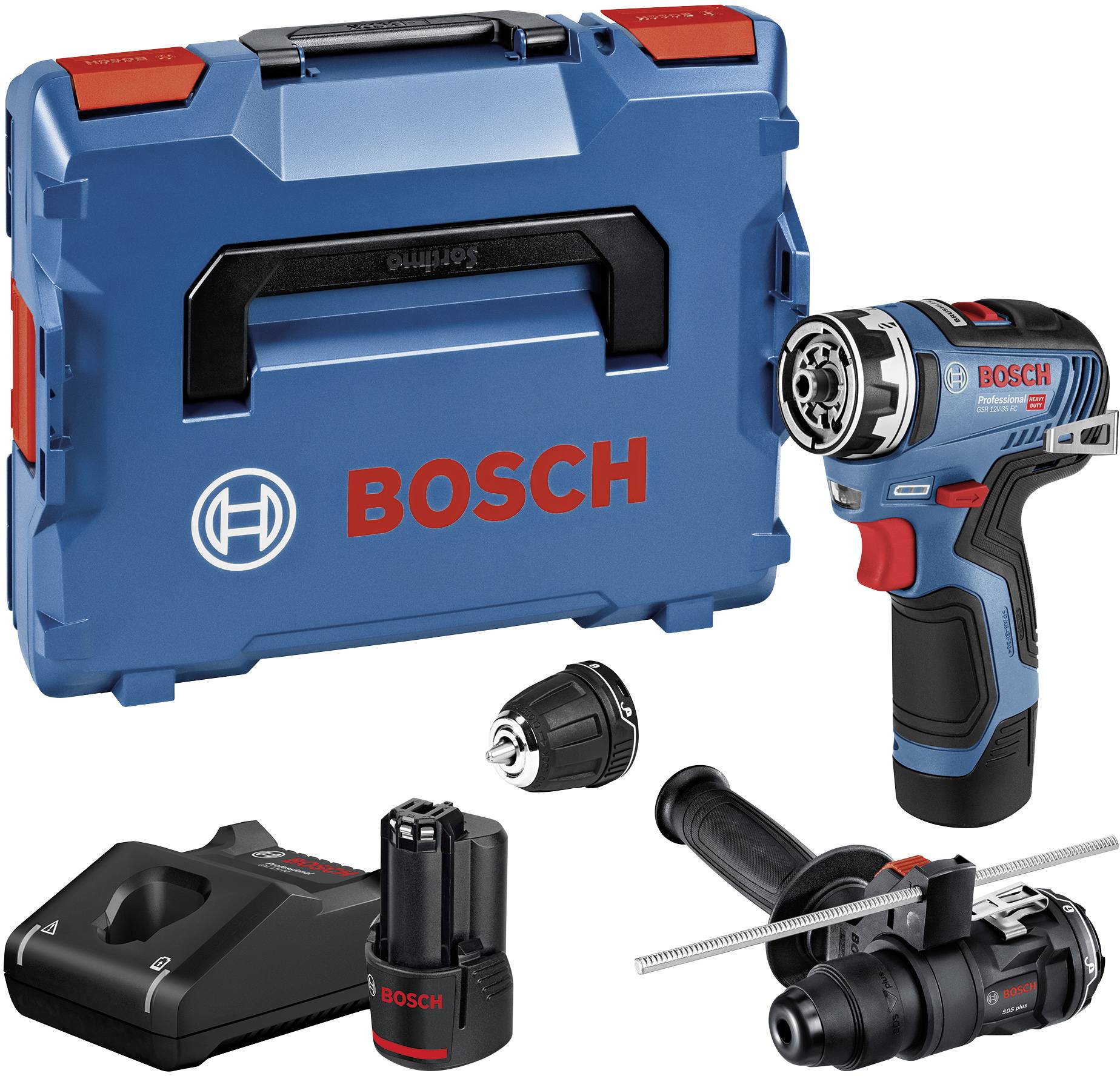 Bosch Professional GSR 12V-35 FC 06019H3009 Akkus fúrócsavarozó 12 V Lítiumion kefe nélkül, 2. akkuval, Töltővel, Hordtáskával