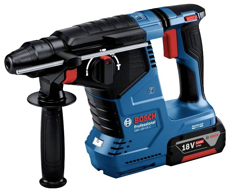 A Bosch professzionális 18V-os akkumulátoros ütvefúró kék és fekete színben, ergonomikus markolattal és beállítógombbal.