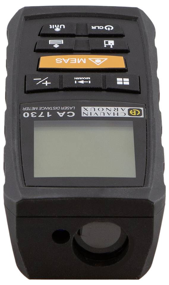 Elektronikus lézer-távolságmérő készülék kijelzővel és több funkciógombbal, alkalmas precíziós mérésekre az építőiparban és kézművesiparban.