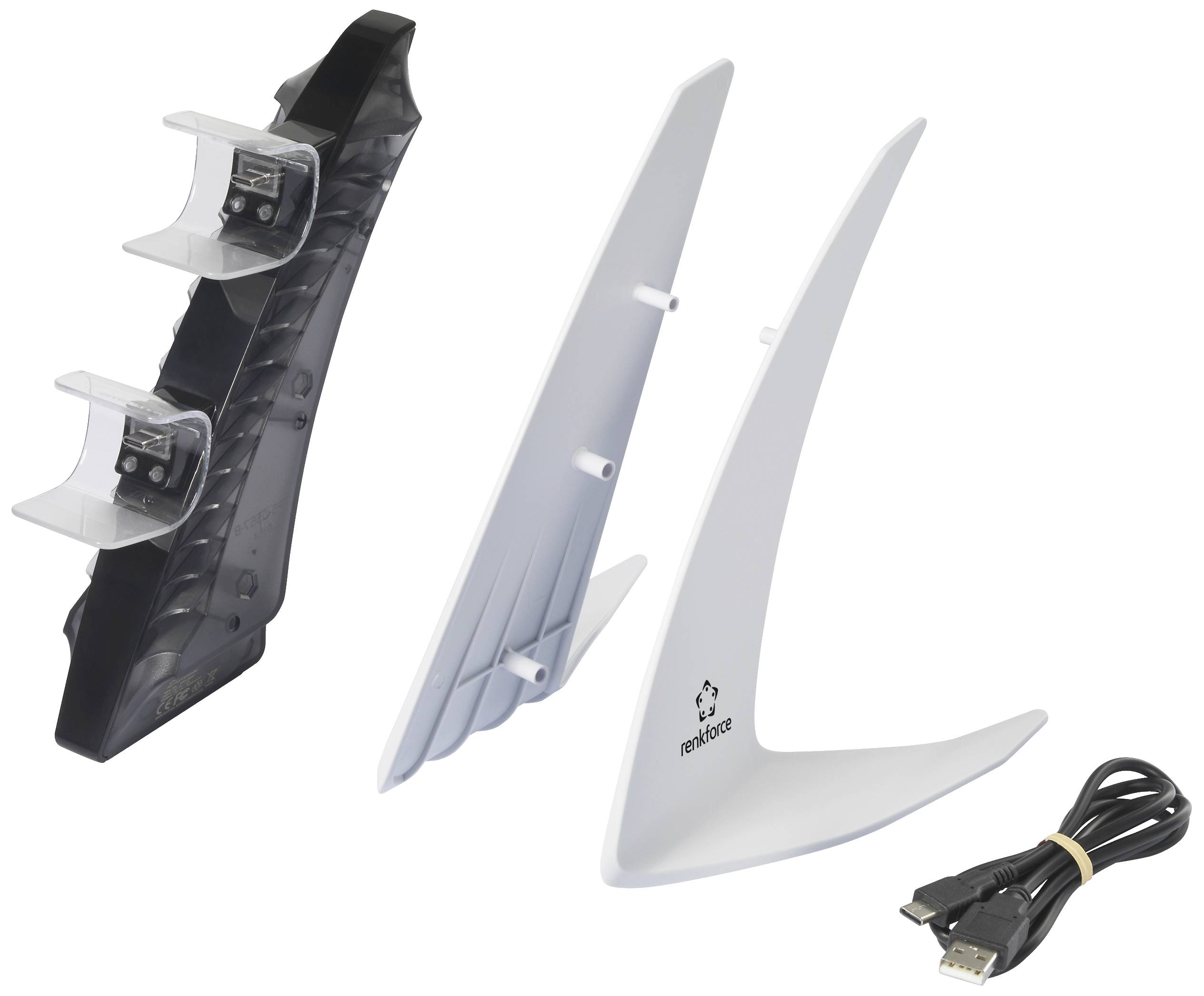 PS4 & PS5 tápegység rögzítő RELIGWER-től; tartalmaz szürke konzolt, fehér konzolt, USB-kábelt.