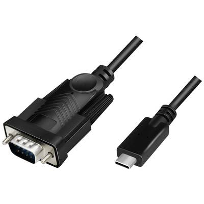 Egy fekete kábel, amelynek az egyik oldalán VGA-adapter, a másik oldalán USB-C csatlakozó van, egymás mellett elhelyezve lapos formában.