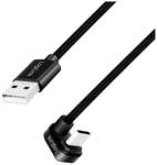 USB 2.0 Type-C kábel, C/M 180° - USB-A/M, alumínium, fekete, 3 m