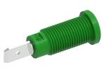 Ø2mm biztonsági banán aljzat Ø10mm kerek anyával, 4,8x9mm lapos csatlakozó fül, zöld