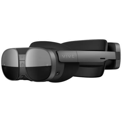 Fekete virtuális valóság headset oldalnézetben, nagy látómezővel és beépített hangszóróval.