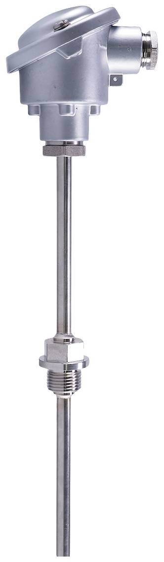 Ipari hőmérséklet-érzékelő fémházban hosszú szondával, ipari alkalmazásokban történő hőmérsékletmérésre használva.