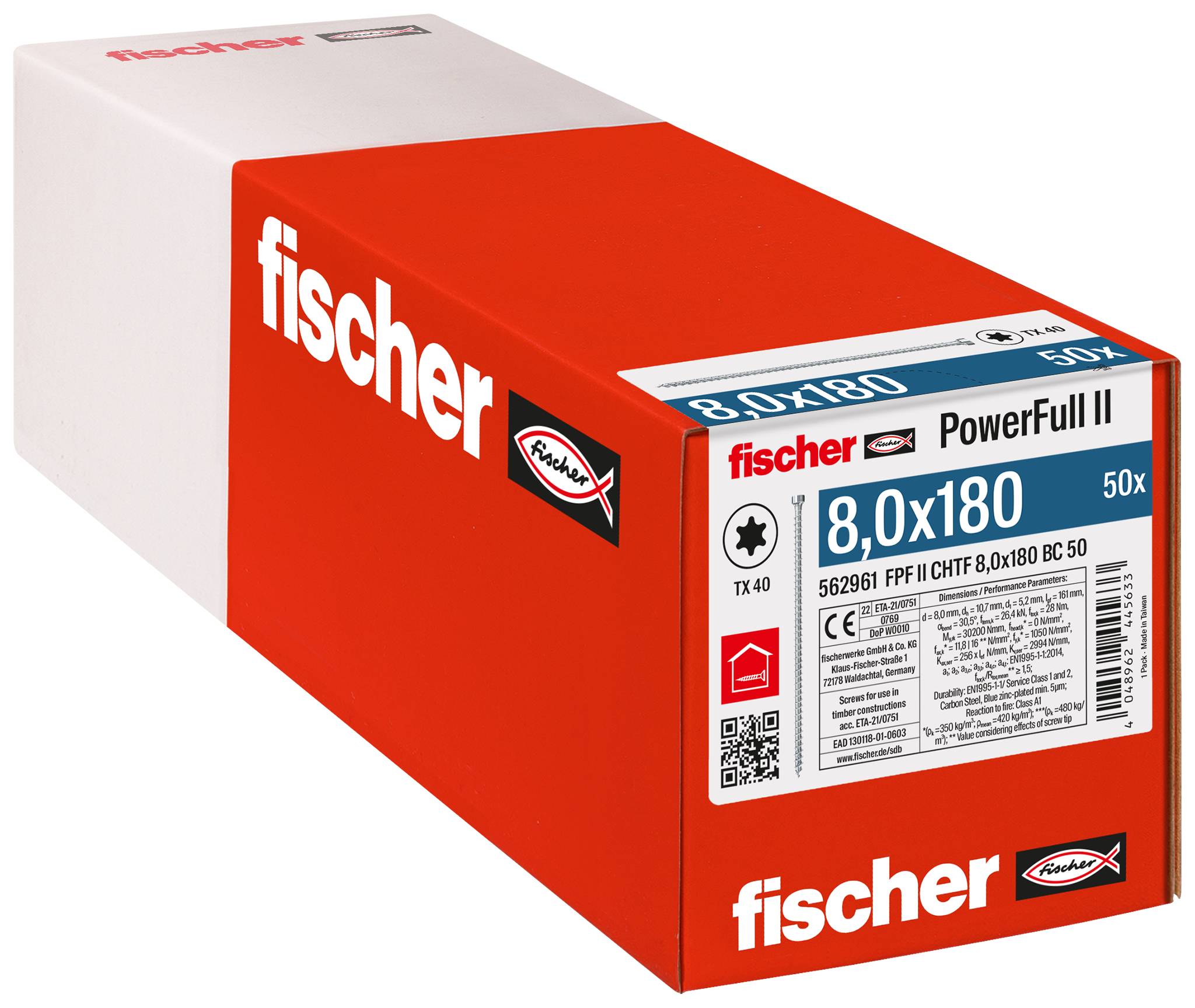 Fischer 562961 FPF II CHTF 8,0 x 180 BC 50 Facsavar 8 mm 180 mm TX Acél Galvanikusan cinkezett 50 db