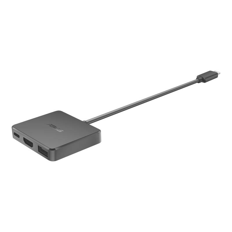 Egy USB-C-adapter több csatlakozóval, köztük HDMI és USB-A, amelynek segítségével sokféle eszközt lehet csatlakoztatni laptopokhoz és egyéb készülékekhez.