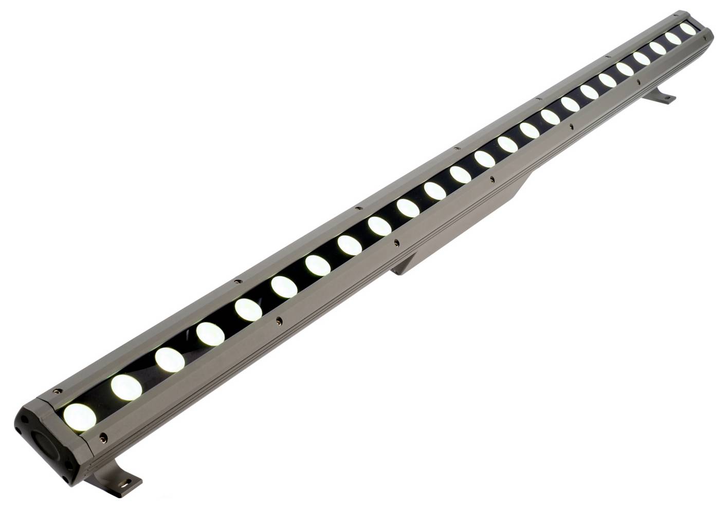 Hosszú, lineáris LED-fénysáv több kerek lencsével, fehér háttéren.