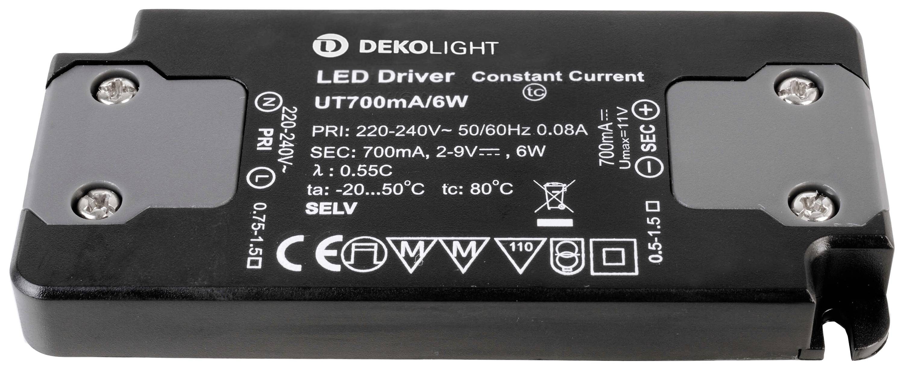 Deko Light FLAT, CC, UT LED meghajtó Állandó áramú 6 W 80 mA - 0.70 A 9 V/DC 1 db