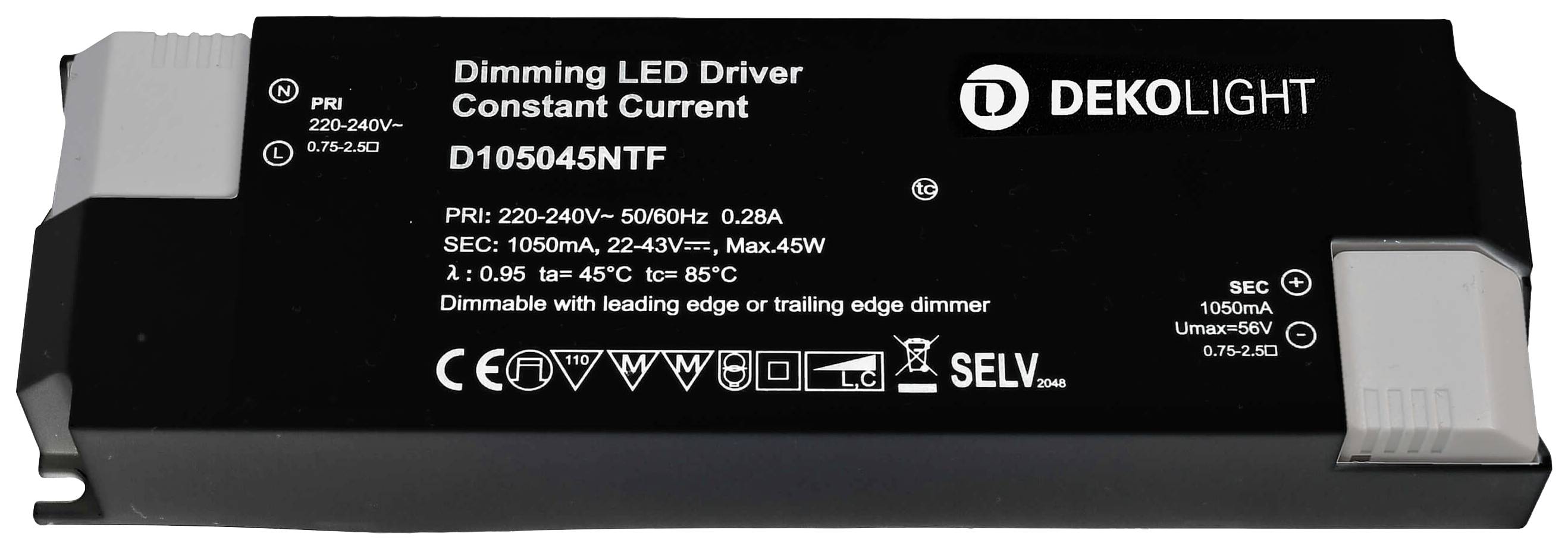 Deko Light BASIC, DIM, CC LED meghajtó Állandó áramú 45 W 1.05 A 22 - 43 V/DC 1 db