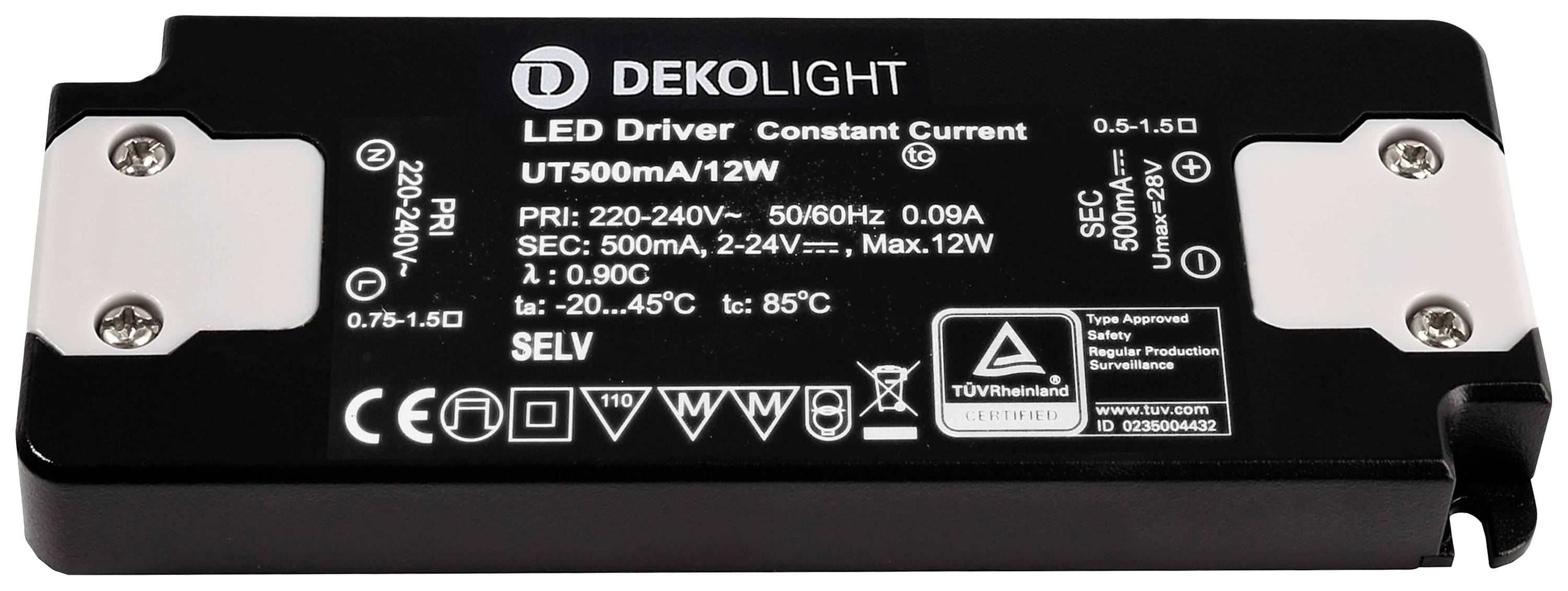 Deko Light FLAT, CC, UT LED meghajtó Állandó áramú 12 W 500 mA - 0.50 A 2 - 24 V/DC 1 db