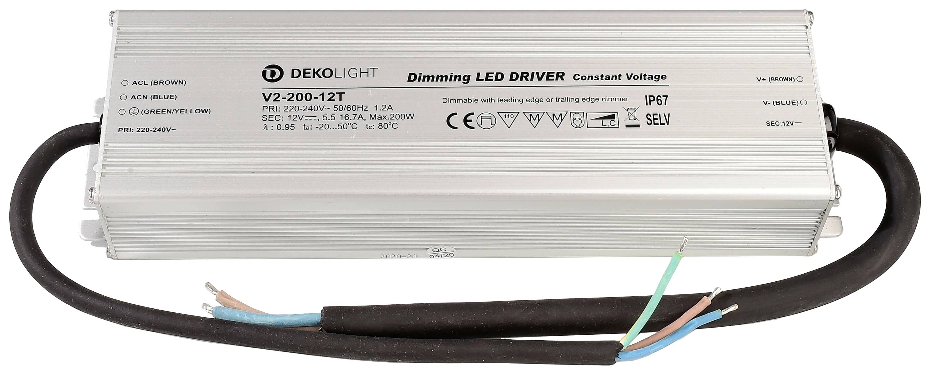 Deko Light IP, DIM CV LED transzformátor Állandó feszültségű 200 W 5500 mA - 16.70 A 12 V/DC Dimmelhető 1 db