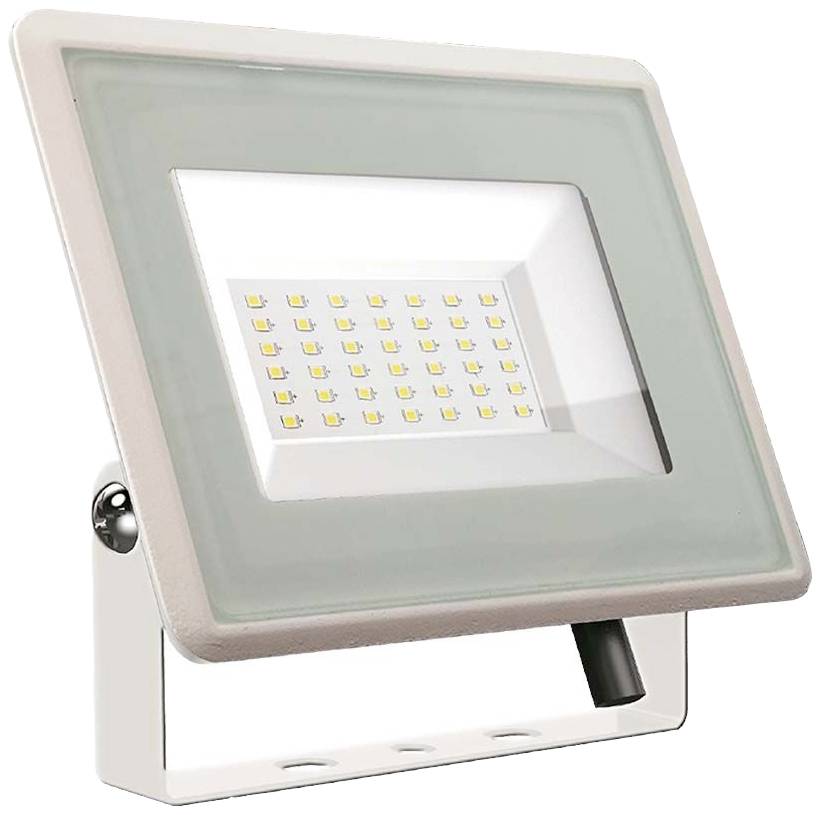 Modern LED-reflektor négyszögletes burkolattal és több kisméretű sárga LED-del a felületén, világításra alkalmas.