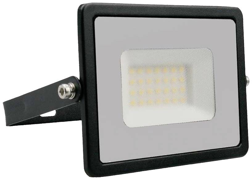 Egy fekete keretű téglalap alakú LED-reflektor. A reflektor sok apró, világító diódát mutat a készülék közepén.