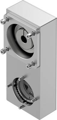 Fémtömbök lyukakkal és csavarokkal, valószínűleg egy mechanikai vagy géptervezési szerkezet részei.