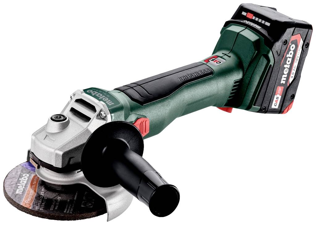 Metabo W 18 L BL 9-125 602374510 Akkus sarokcsiszoló 125 mm kefe nélkül, 2. akkuval, Hordtáskával, Töltővel, Tartozékokkal 18 V 4.0 Ah